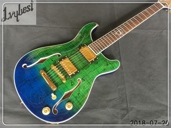 wholesale - right hand paul electric guitar with f hole spalted flame blue and green 2 colors gold parts
wholesale - right hand paul electric guitar with f hole spalted flame blue and green 2 colors gold parts