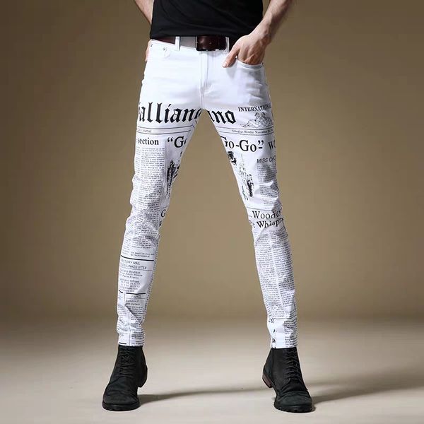 new fashion male men's jeans slim newspaper style high street jeans tide brand hip hop white trousers korean style, Blue
new fashion male men's jeans slim newspaper style high street jeans tide brand hip hop white trousers korean style, Blue