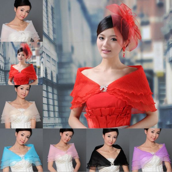 style wraps bride shawl crystal buttons 3 layers chiffon jackets wedding dress accessories, White
style wraps bride shawl crystal buttons 3 layers chiffon jackets wedding dress accessories, White