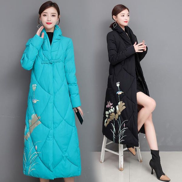 women's chinese style parka coat winter cotton padded long jacket fashion thick warm coats, Black
women's chinese style parka coat winter cotton padded long jacket fashion thick warm coats, Black