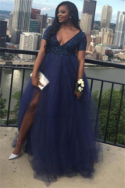 plus size navy blue beaded prom evening dress a-line sequined side slit formal party a line pageant dresses, Black
plus size navy blue beaded prom evening dress a-line sequined side slit formal party a line pageant dresses, Black
