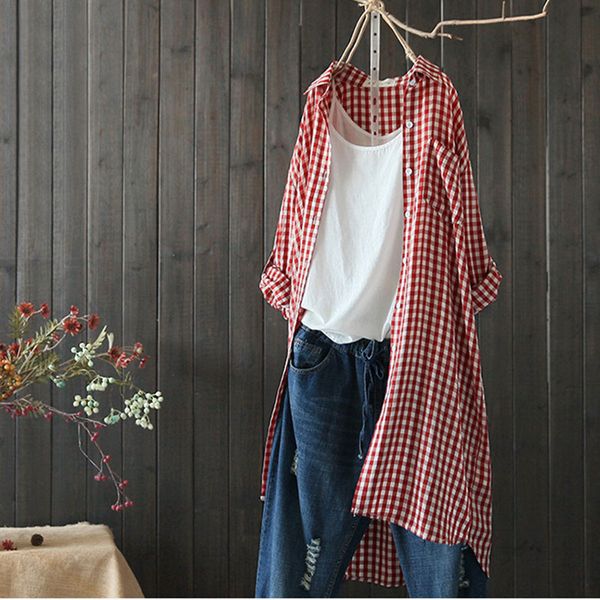 cotton turn-down collar plaid long sleeve women's shirt blouse plus size 5xl casual maxi shirts blouses 2019 summer womens, White
cotton turn-down collar plaid long sleeve women's shirt blouse plus size 5xl casual maxi shirts blouses 2019 summer womens, White