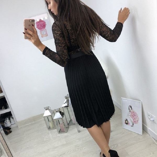 february brand designer casual dress women lace pleated long sleeve dress elegant fresh black ribbon hollow chiffon midi dress, Black;gray
february brand designer casual dress women lace pleated long sleeve dress elegant fresh black ribbon hollow chiffon midi dress, Black;gray