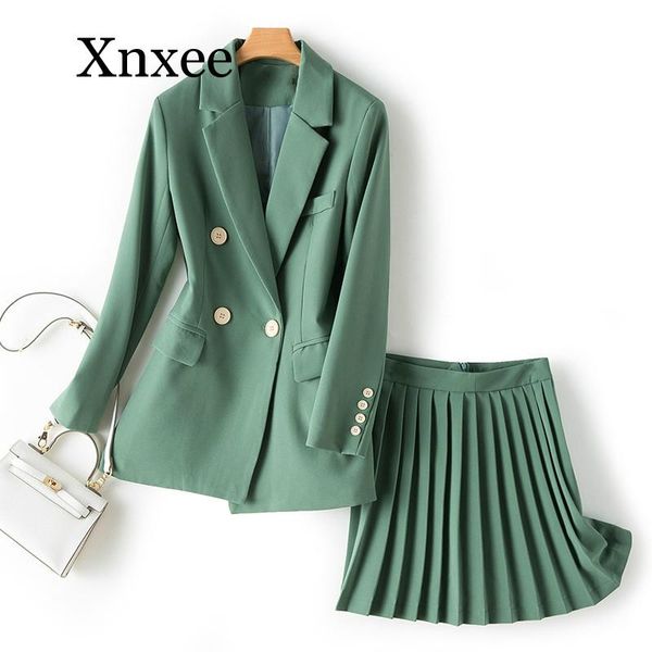 women's sets chic single button solid blazer high waist pleated skirt two piece set fashion women 2 piece skirt sets, White;black
women's sets chic single button solid blazer high waist pleated skirt two piece set fashion women 2 piece skirt sets, White;black