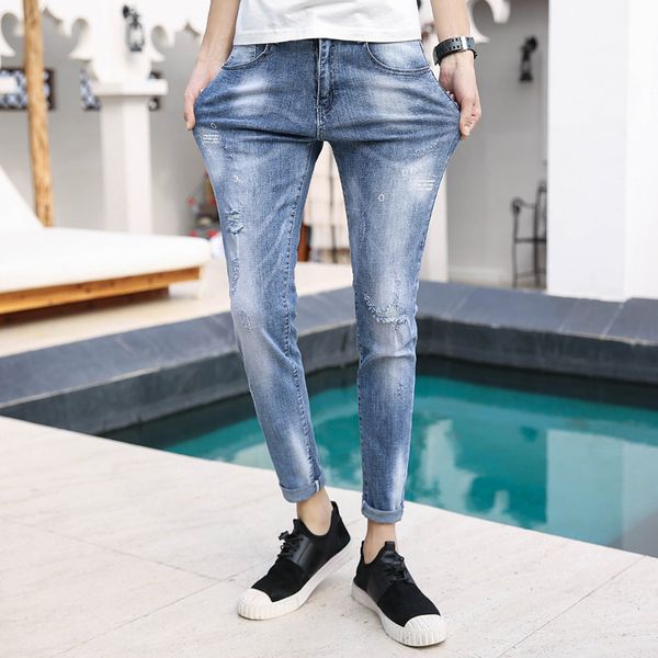 eves distressed men's jeans men letters elastic full length skinny male pants stretch streetwear denim, Blue
eves distressed men's jeans men letters elastic full length skinny male pants stretch streetwear denim, Blue