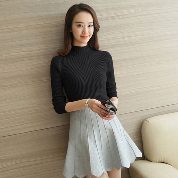 new pure color semi-high collar short head women's sweater jumper jumper autumn winter, White;black
new pure color semi-high collar short head women's sweater jumper jumper autumn winter, White;black