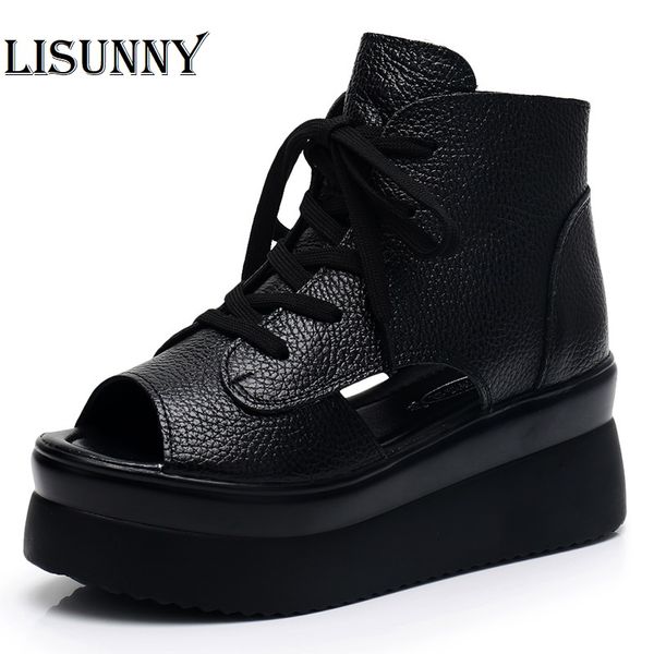 lisunny 2020 new summer women sandals genuine leather shoes fish mouth platform women sandals with lace-up 6cm heel, Black
lisunny 2020 new summer women sandals genuine leather shoes fish mouth platform women sandals with lace-up 6cm heel, Black