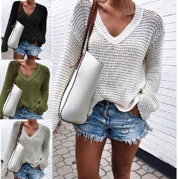 spring 2020 new v-neck women's long sleeve solid color fashion knitwear casual comfortable loose sweater, White;black
spring 2020 new v-neck women's long sleeve solid color fashion knitwear casual comfortable loose sweater, White;black