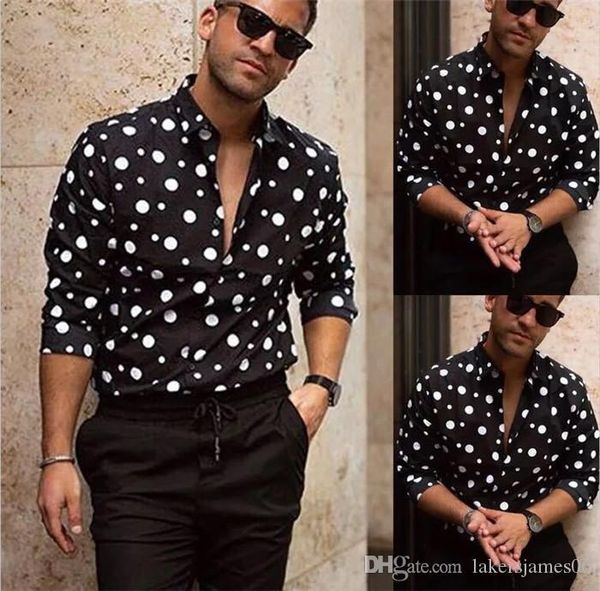 mens spring desinger casual shirt new wave dot print fashion wild long sleeve homme shirt, White;black
mens spring desinger casual shirt new wave dot print fashion wild long sleeve homme shirt, White;black