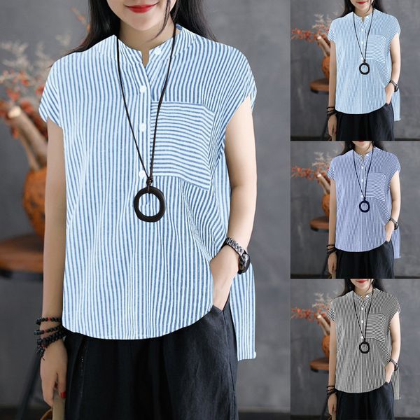camisetas verano mujer 2019 women casual stripe print shirt button pocket solid sleeveless loose women clothes 40, White
camisetas verano mujer 2019 women casual stripe print shirt button pocket solid sleeveless loose women clothes 40, White