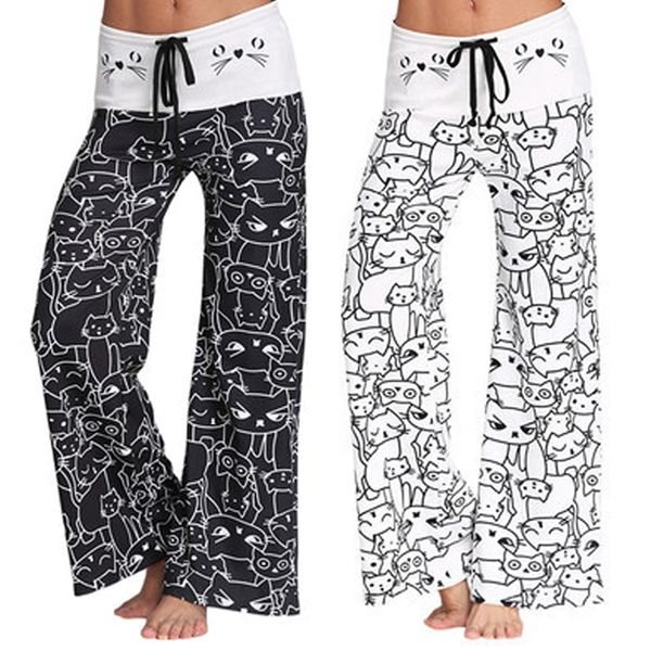 women mid waist cat print wide leg long yoga pants elastic drawstring leggings zj55, White;red
women mid waist cat print wide leg long yoga pants elastic drawstring leggings zj55, White;red