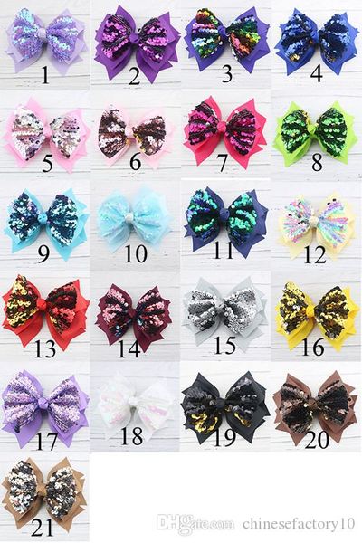 

kids sequins bow hair clips hairpins pinwheel halloween hair accessories bowknot with clips 21 colors party cosplay barrettes 5 inch, Slivery;white