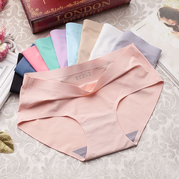 2020 New Women's Panties Seamless Lingerie Solid Silk Underwear Large Size Lady Girls Mid-waist Underwear Cotton Underpants