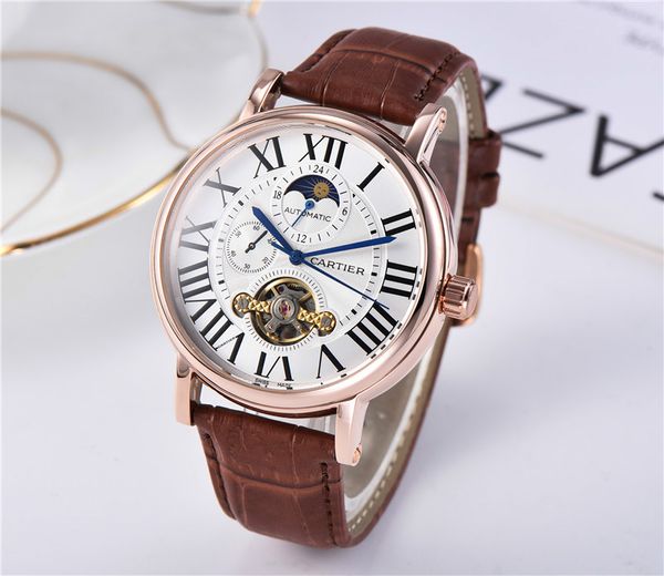 new fashion men's watch leather strap multi-function chronograph business casual sports men's automatic watches, Slivery;brown
new fashion men's watch leather strap multi-function chronograph business casual sports men's automatic watches, Slivery;brown