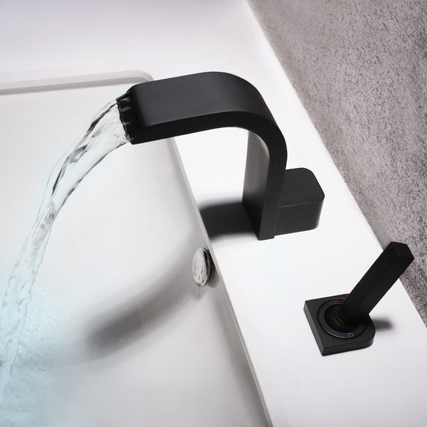 single handle matt black finish cold two holes solid brass waterfall mixer tap deck mounted sink faucet bath bathtub
single handle matt black finish cold two holes solid brass waterfall mixer tap deck mounted sink faucet bath bathtub