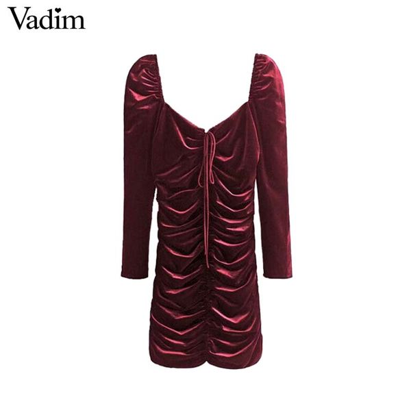 vadim women pleated velvet sheath dress lace up long sleeve back zipper gathered casual slim dresses vestidos qa808, Black;gray
vadim women pleated velvet sheath dress lace up long sleeve back zipper gathered casual slim dresses vestidos qa808, Black;gray