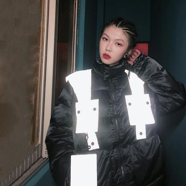 women's down & parkas medium and long bread clothes couple bf loose cotton padded jacket splicing reflective letter tooling jackets coa, Black
women's down & parkas medium and long bread clothes couple bf loose cotton padded jacket splicing reflective letter tooling jackets coa, Black