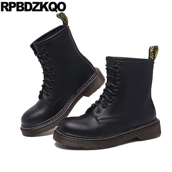 round toe black chunky combat women shoes fall block front lace up casual ankle boots autumn genuine leather big size
round toe black chunky combat women shoes fall block front lace up casual ankle boots autumn genuine leather big size