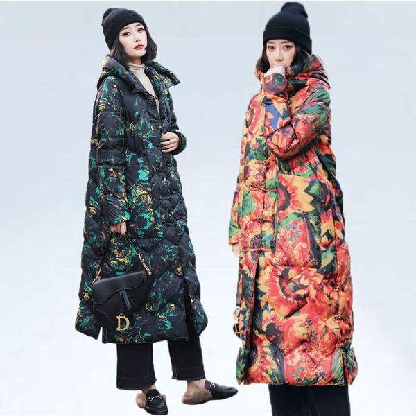 chinese style vintage print women's down jacket 2019 winter coat long made of feather thicken warm down coat hooded parka, Black 
chinese style vintage print women's down jacket 2019 winter coat long made of feather thicken warm down coat hooded parka, Black