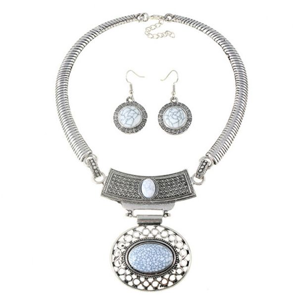wholesale 5 sets silver plated oval shape white howlite stone necklace drop earrings geometric jewelry sets
wholesale 5 sets silver plated oval shape white howlite stone necklace drop earrings geometric jewelry sets