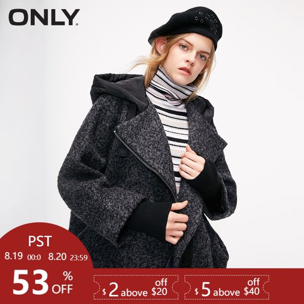 only women's hooded wool coatquilted drawstring hood diagonal zip front |11836t501, Black
only women's hooded wool coatquilted drawstring hood diagonal zip front |11836t501, Black