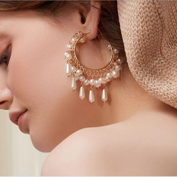 gold filled white circle pearl tassel earrings bohemian style loop earrings for women design fashion jewelry hoop 1pair, Golden
gold filled white circle pearl tassel earrings bohemian style loop earrings for women design fashion jewelry hoop 1pair, Golden