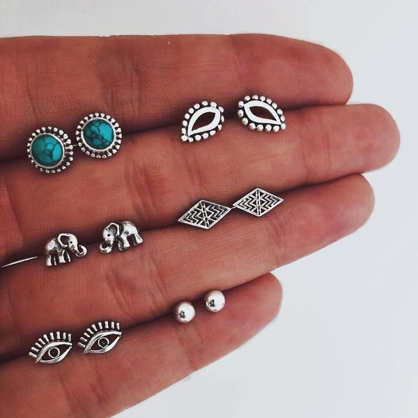 stud earrings jewelry fashion inlaid turquoise stud earrings creative devil's eye elephant geometric earrings 6 pairs set, Golden;silver
stud earrings jewelry fashion inlaid turquoise stud earrings creative devil's eye elephant geometric earrings 6 pairs set, Golden;silver