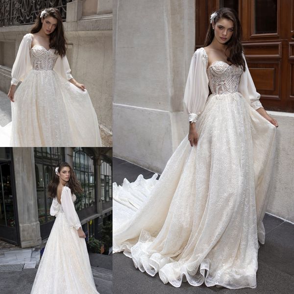 delicate tulle lace wedding dresses autumn sweetheart neck open back appliqued bridal gowns shiny long sleeve wedding dress, White
delicate tulle lace wedding dresses autumn sweetheart neck open back appliqued bridal gowns shiny long sleeve wedding dress, White