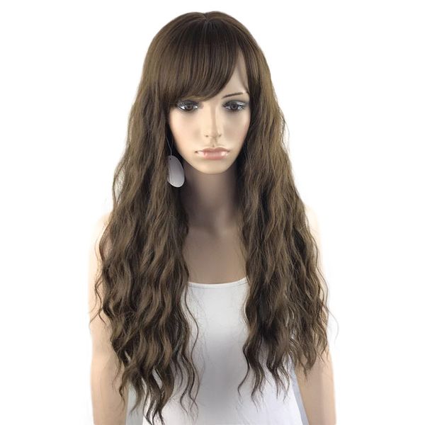 

brown hair wigs long curly synthetic hair wigs tilted frisette high temperature fibre ing, Black