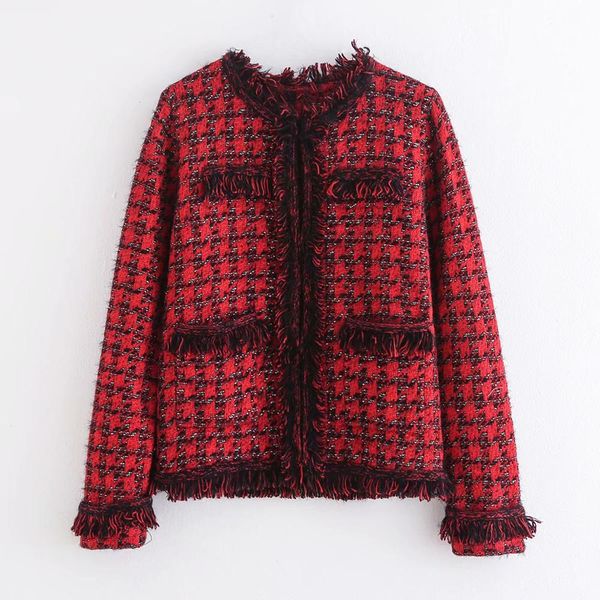 office lady dark red woman short woolen coat 2019 spring-autumn new fashion o-neck plaid coat elegant straight tassel girls, Black
office lady dark red woman short woolen coat 2019 spring-autumn new fashion o-neck plaid coat elegant straight tassel girls, Black
