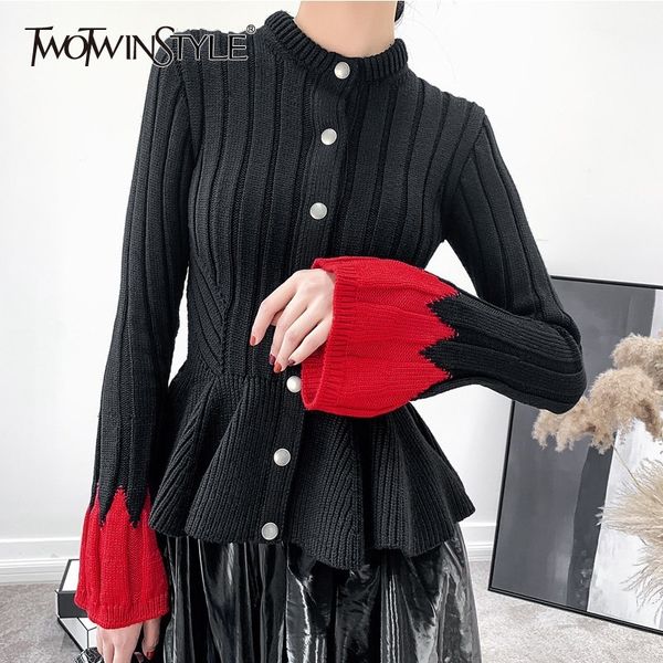 twotwinstyle patchwork hit colors knitting cardigan female flare long sleeve ruffle hem sweater women fashion jumper 2019 autumn, White
twotwinstyle patchwork hit colors knitting cardigan female flare long sleeve ruffle hem sweater women fashion jumper 2019 autumn, White
