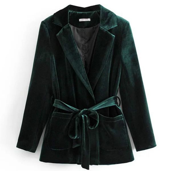 women elegant velvet dark green blazer jacket with sashes in soft touch, White;black
women elegant velvet dark green blazer jacket with sashes in soft touch, White;black
