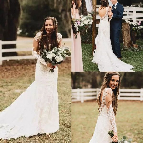 new vintage western bohemian lace wedding dresses sheer long sleeves open back beach bridal gowns for garden country, White
new vintage western bohemian lace wedding dresses sheer long sleeves open back beach bridal gowns for garden country, White
