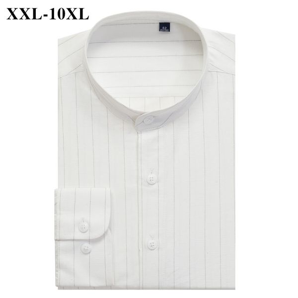 

men's stand collar striped long sleeve shirt big size 10xl 9xl 8xl 7xl 6xl business casual loose social shirt male brand clothes, White;black