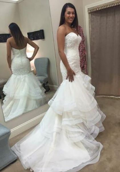 selling princess beautiful open back organza lace mermaid wedding dresses tiered new plus size long bridal gowns princess appliques, White
selling princess beautiful open back organza lace mermaid wedding dresses tiered new plus size long bridal gowns princess appliques, White