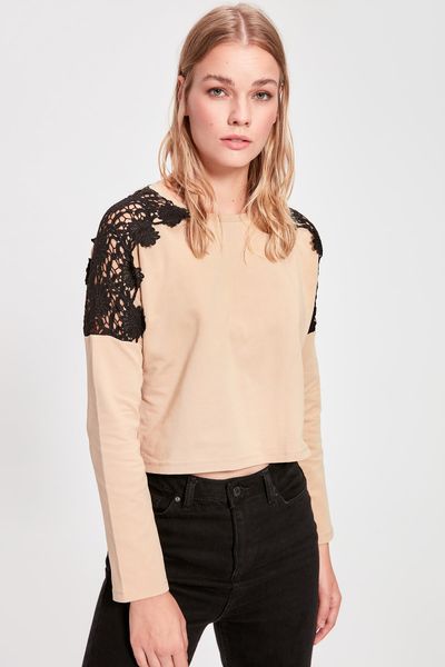 trendyol camel ruched вязаная фуфайка twoaw20sw0310, Black 
trendyol camel ruched вязаная фуфайка twoaw20sw0310, Black