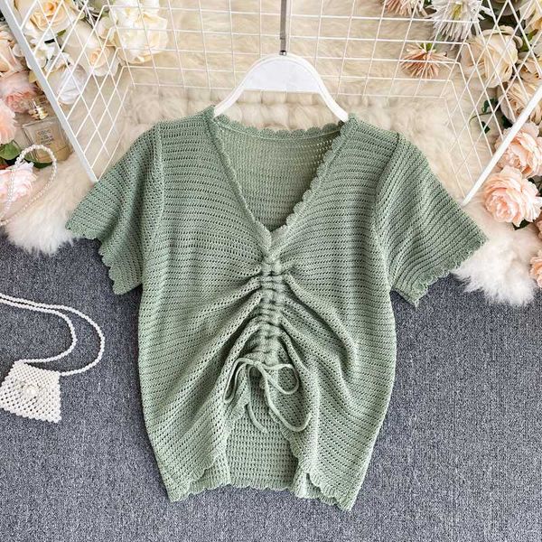 women's blouses & shirts singrain women summer knitted ruched blouse casual v neck fashion elastic solid basic hollow korean knit, White
women's blouses & shirts singrain women summer knitted ruched blouse casual v neck fashion elastic solid basic hollow korean knit, White
