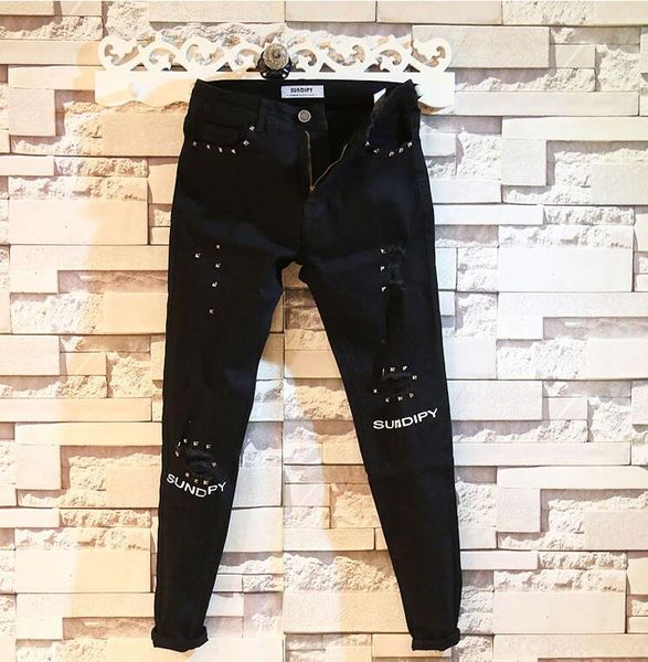 new men's black denim trousers rivet letters slim feet jeans korean fashion trendy men's holes young pants, Blue
new men's black denim trousers rivet letters slim feet jeans korean fashion trendy men's holes young pants, Blue