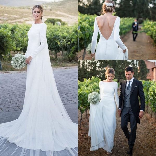 2019 charming country wedding dresses long sleeves bateau backless sweep train garden boho bridal gowns vestido de novia customized, White
2019 charming country wedding dresses long sleeves bateau backless sweep train garden boho bridal gowns vestido de novia customized, White