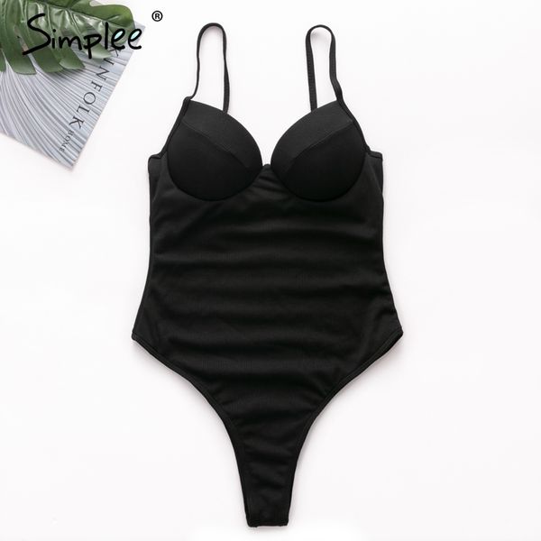 

simplee one piece bikini female spaghetti strap thong women bikini swimwear push up beach solid summer swimsuits 2019, White;black