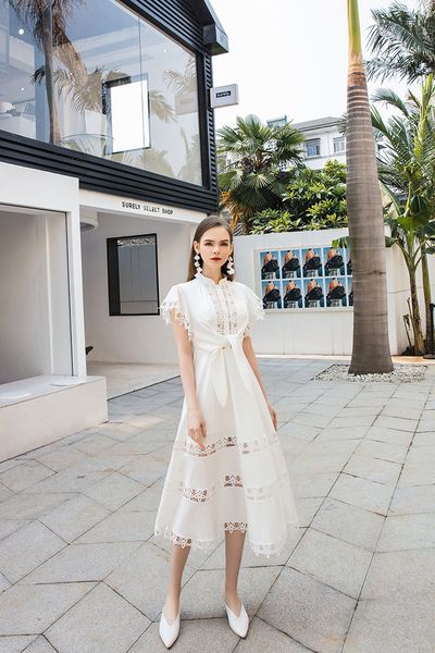 small fresh dress slimming tight waist white lace hollow long holiday skirt summer dress fashion stand collar knot big swing dress, White;black
small fresh dress slimming tight waist white lace hollow long holiday skirt summer dress fashion stand collar knot big swing dress, White;black