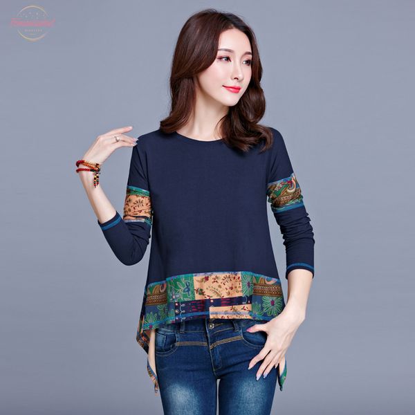 kyqiao women 2020 plus size women clothing mexico style ethnic design long sleeve o neck navy blue print patchwork t shirt, White
kyqiao women 2020 plus size women clothing mexico style ethnic design long sleeve o neck navy blue print patchwork t shirt, White