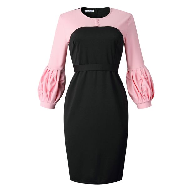 foreign trade 2020 new european and american womens ol temperament color matching puff sleeve african large size stitching dress, White;black
foreign trade 2020 new european and american womens ol temperament color matching puff sleeve african large size stitching dress, White;black