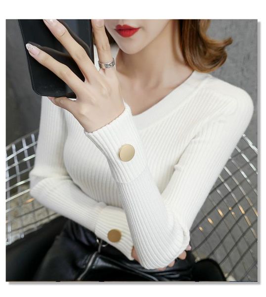 women's sweaters v-neck knitwear autumn and winter korean version slim thickened base coat pullover, White;black
women's sweaters v-neck knitwear autumn and winter korean version slim thickened base coat pullover, White;black