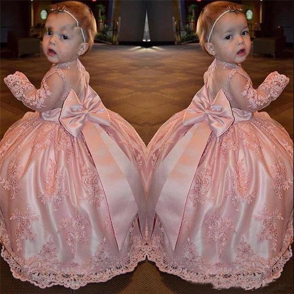 Modest Long Sleeves Pink Flower Girl Dresses Princess Crew Neck Lace Appliques With Big Bow Sash Holy Communion Dress Wear For Toddler
Modest Long Sleeves Pink Flower Girl Dresses Princess Crew Neck Lace Appliques With Big Bow Sash Holy Communion Dress Wear For Toddler