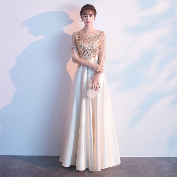 2019 new noble champagne formal dress women elegant half sleeves sequined strapes floor length long evening dress black gowns, White;black
2019 new noble champagne formal dress women elegant half sleeves sequined strapes floor length long evening dress black gowns, White;black