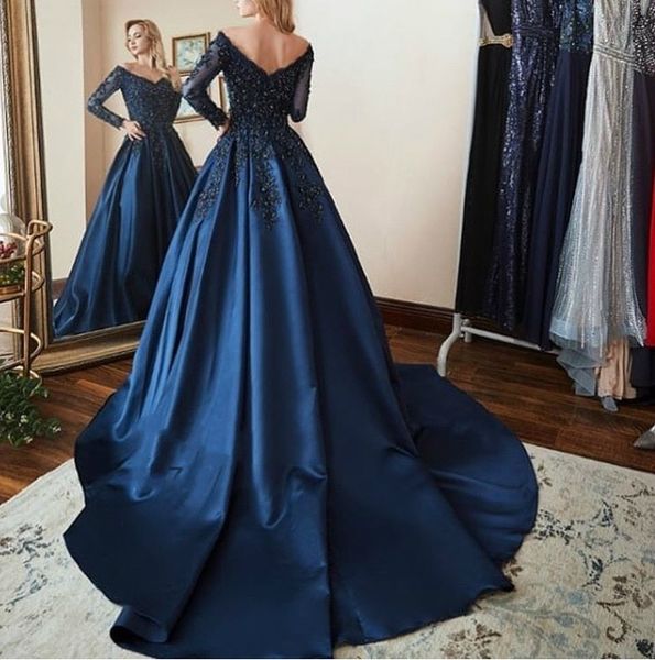 event navy blue custom blue long sleeves prom dresses v-neck satin 2020 women formal party gowns a-line appliques plus size, Black
event navy blue custom blue long sleeves prom dresses v-neck satin 2020 women formal party gowns a-line appliques plus size, Black