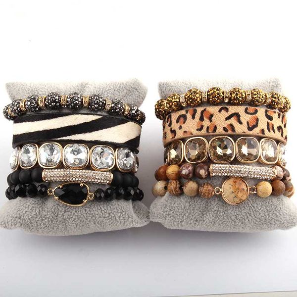 rh fashion leopard bracelet set natural stone 5pc wrap bracelets sets for women jewelry dropshipping, Black