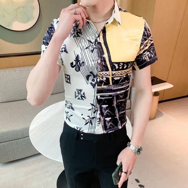 print shirt men short sleeve slim fit casual dress shirts streetwear nightclub clothes camisa social masculina 2020, White;black
print shirt men short sleeve slim fit casual dress shirts streetwear nightclub clothes camisa social masculina 2020, White;black