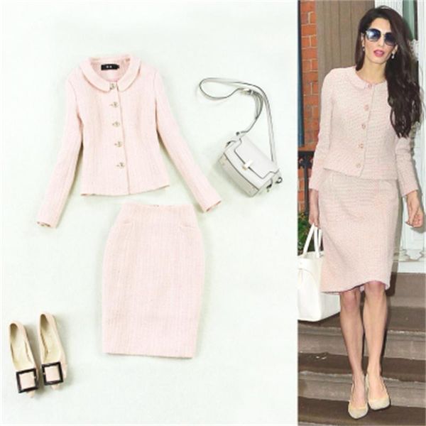 fashion suit female autumn / spring new large size woolen tweed pink jacket + bag hip skirt small fragrance set, White
fashion suit female autumn / spring new large size woolen tweed pink jacket + bag hip skirt small fragrance set, White